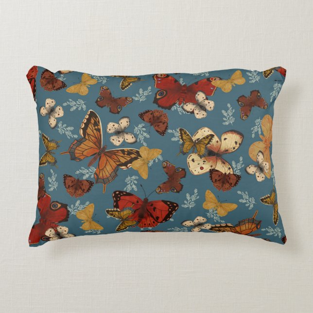 Cojín Decorativo patrón transparente de mariposa azul (Anverso)