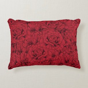 Cojín Decorativo patrón transparente de rosas rojas rojas 