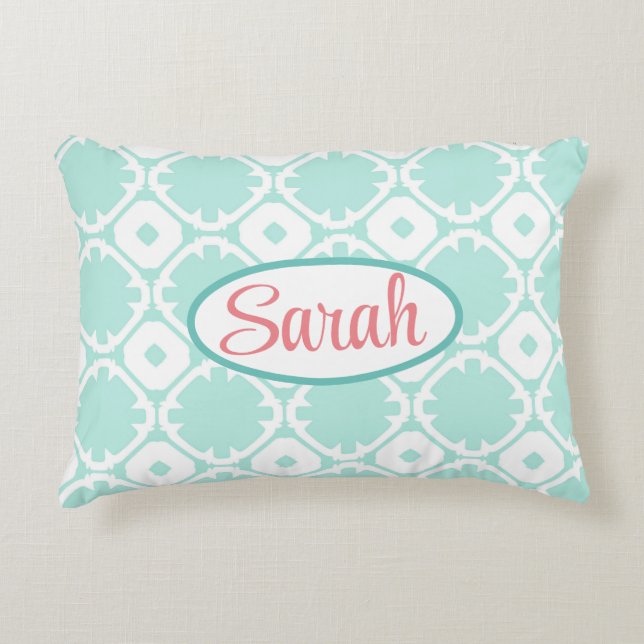 Cojín Decorativo Patrón Trefoil azul y blanco personalizable (Anverso)