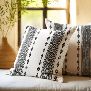 Cojín Decorativo Patrón trenzado tribal azteca blanco y negro
