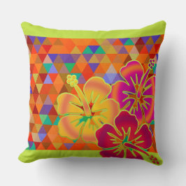 Cojín Decorativo Patrón TRIANGLES - color + flor de hibisco