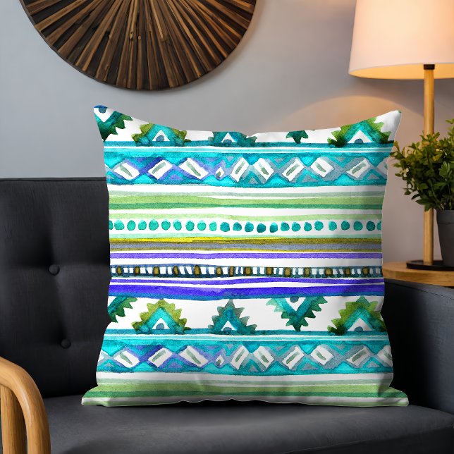 Cojín Decorativo Patrón tribal acuarela moderno Púrpura verde (Subido por el creador)