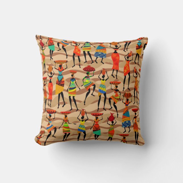 Cojín Decorativo Patrón tribal africano étnico marrón (Anverso)