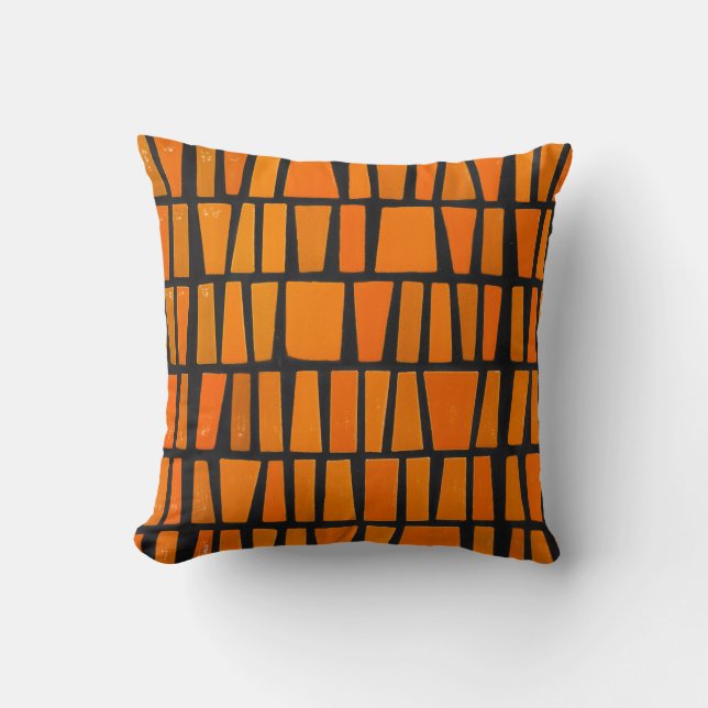 Cojín Decorativo Patrón tribal africano naranja y negro (Anverso)