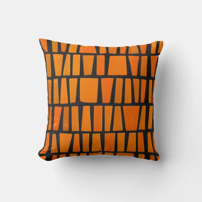 Cojín Decorativo Patrón tribal africano naranja y negro (Anverso)