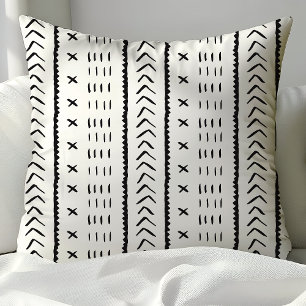 Cojín Decorativo Patrón tribal azteca en blanco y negro boho