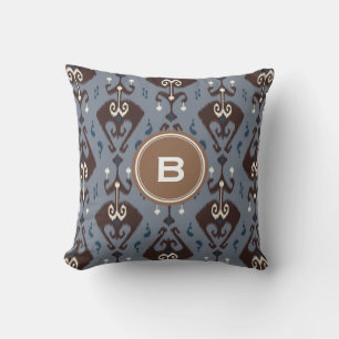 Cojín Decorativo Patrón tribal ikat gris marrón moderno monograma