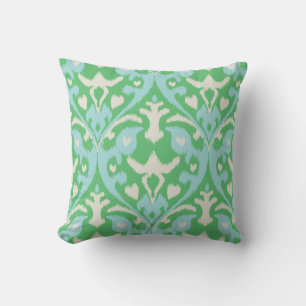 Cojín Decorativo Patrón tribal ikat verde azul moderno y audaz