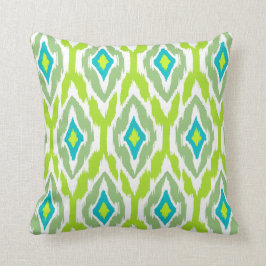 Cojín Decorativo Patrón tribal Ikat verde azulado verde limón moder