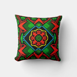 Cojín Decorativo Patrón tribal letón geométrico negro, rojo y verde