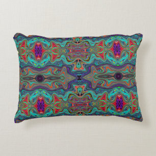Cojín Decorativo Patrón Trippy Verde y Rojo de Espuma de Mar Ondula