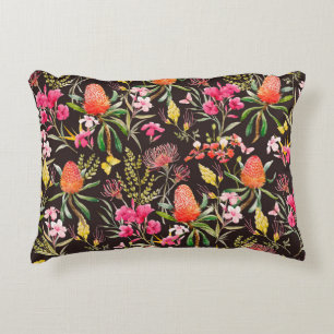 Cojín Decorativo Patrón tropical acuarela, flores, bansias o