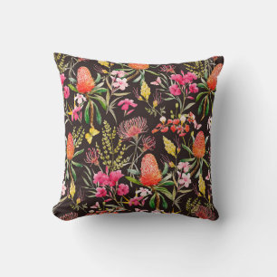 Cojín Decorativo Patrón tropical acuarela, flores, bansias o