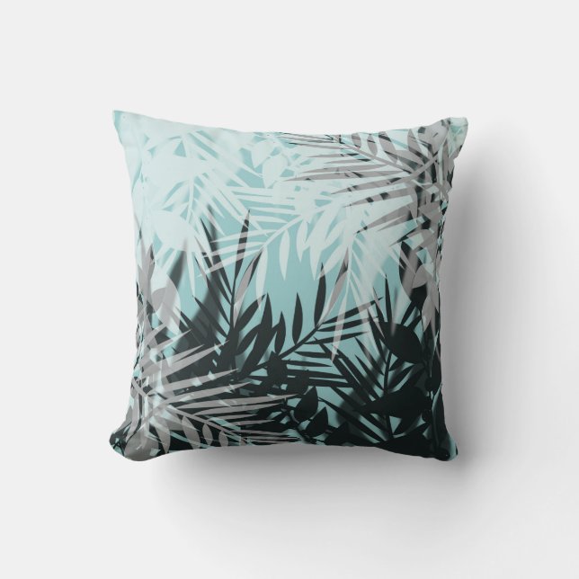 Cojín Decorativo Patrón tropical azul claro (Anverso)