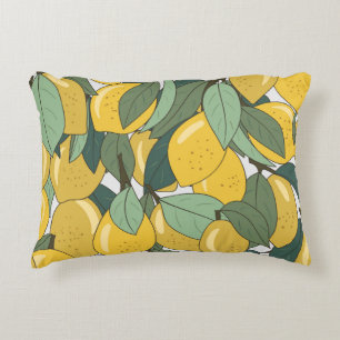 Cojín Decorativo Patrón tropical con lémones amarillos.