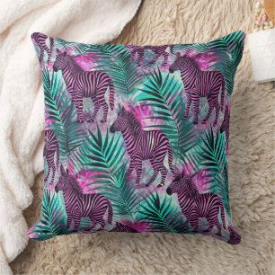 Cojín Decorativo Patrón Tropical de Jungla de Cebra Rosa