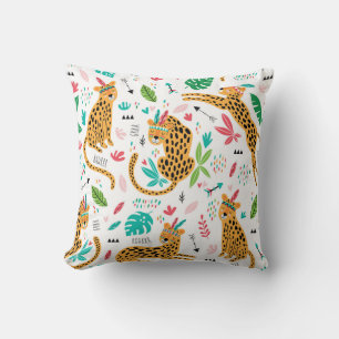 Cojín Decorativo Patrón tropical de leopardos tribales infantiles