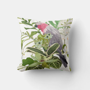 Cojín Decorativo Patrón tropical exótico con loro y flores