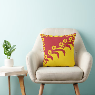 Cojín Decorativo Patrón Tropical Floral Hawaiano Amarillo Rojo