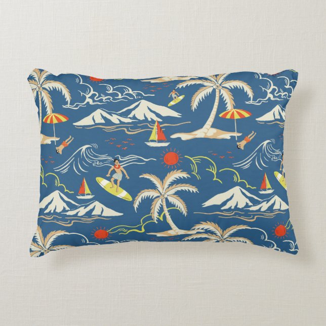 Cojín Decorativo Patrón Tropical Retro Surf (Anverso)