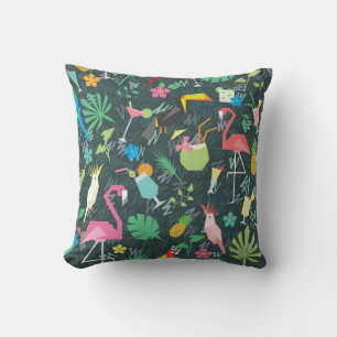 Cojín Decorativo Patrón tropical sin foco con aves y bebidas 1