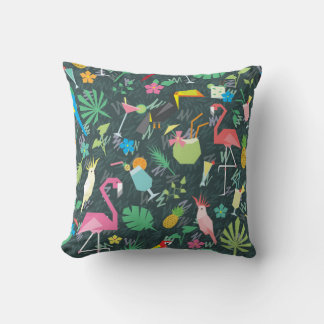Cojín Decorativo Patrón tropical sin foco con aves y bebidas 1