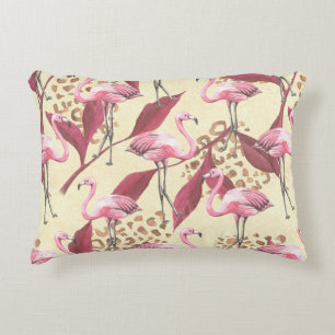 Cojín Decorativo Patrón tropical sin foco con flamingo rosa, izquie