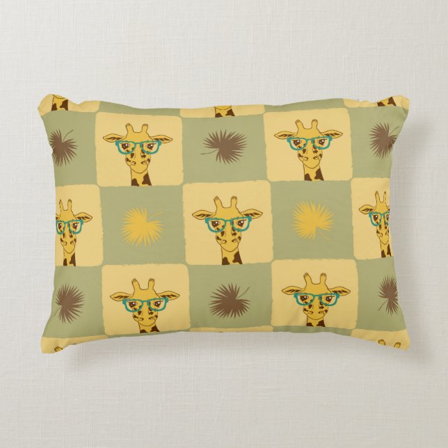 Cojín Decorativo Patrón tropical sin foco con jirafa y palmera (Anverso)