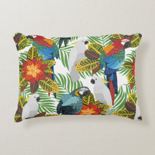 Cojín Decorativo Patrón tropical sin foco con loros.