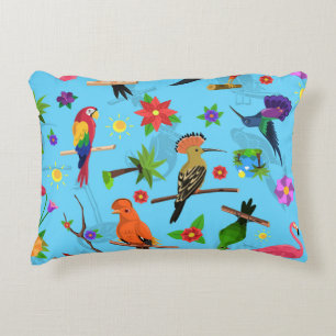 Cojín Decorativo Patrón Turco De Aves Sin Mar Y Flamingo Y Arara