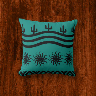 Cojín Decorativo Patrón Verde azulado de diseño del suroeste