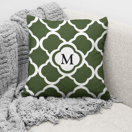Cojín Decorativo Patrón verde de monograma moderno