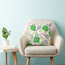 Cojín Decorativo Patrón verde de raquetas de tenis rosado precoz