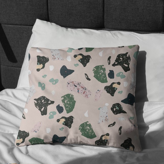 Cojín Decorativo Patrón verde de Terrazo (Green Terrazzo Pillow)