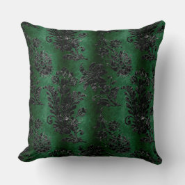 Cojín Decorativo Patrón verde del bosque de Damasco floral negro vi