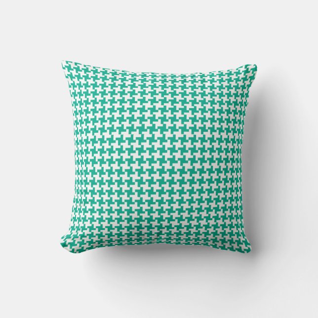 Cojín Decorativo Patrón verde esmeralda y diente blanco (Anverso)