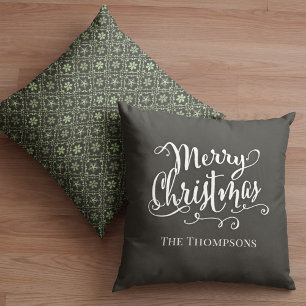 Cojín Decorativo Patrón verde Feliz Personalizado navideño