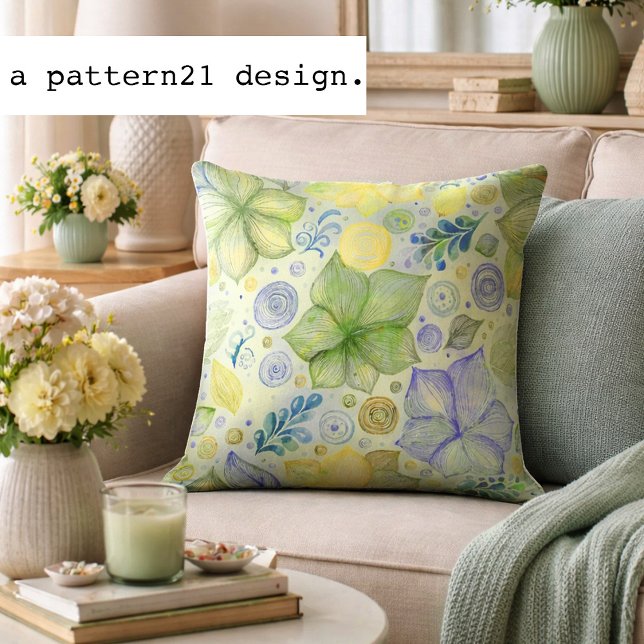 Cojín Decorativo patrón verde floral (cute light green botanical)