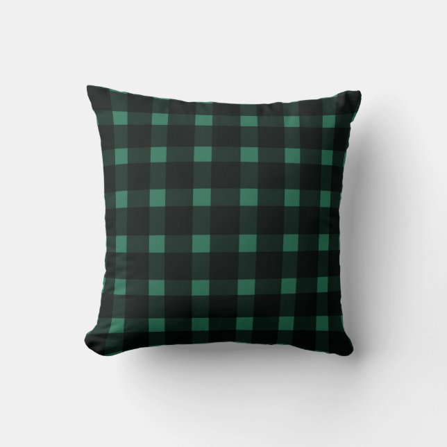 Cojín Decorativo Patrón verde negro de Gingham (Anverso)