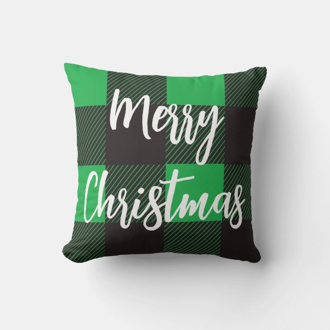 Cojín Decorativo Patrón verde plastificado Feliz Navidad (Anverso)