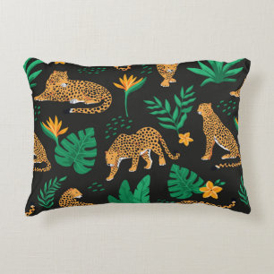 Cojín Decorativo Patrón vintage con leopardos y hojas tropicales
