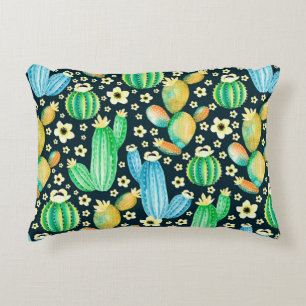 Cojín Decorativo Patrón vintage con suculentos. Cactus acuarela