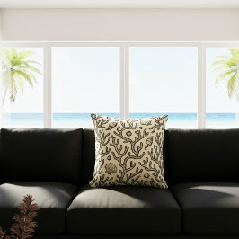 Cojín Decorativo patrón vintage de coral beige dibujado a mano