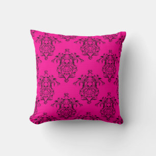 Cojín Decorativo Patrón vintage de damasco rosa y negro