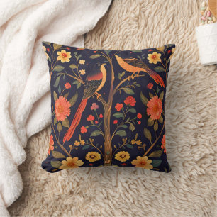Cojín Decorativo Patrón Vintage de Flor y Pájaro Floral Forestal