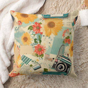 Cojín Decorativo Patrón Vintage de Floral y cámara (8)