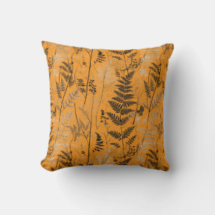 Cojín Decorativo Patrón vintage de helecho naranja negro