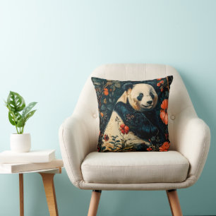 Cojín Decorativo Patrón Vintage de Panda Bosque Floral Jardín