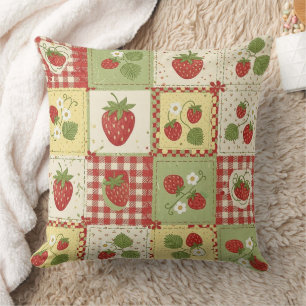 Cojín Decorativo Patrón Vintage de Parche de Fresa Cottagecore