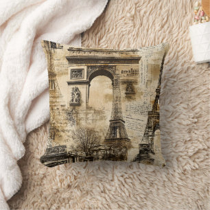 Cojín Decorativo Patrón Vintage de París - Monumentos de la Torre E